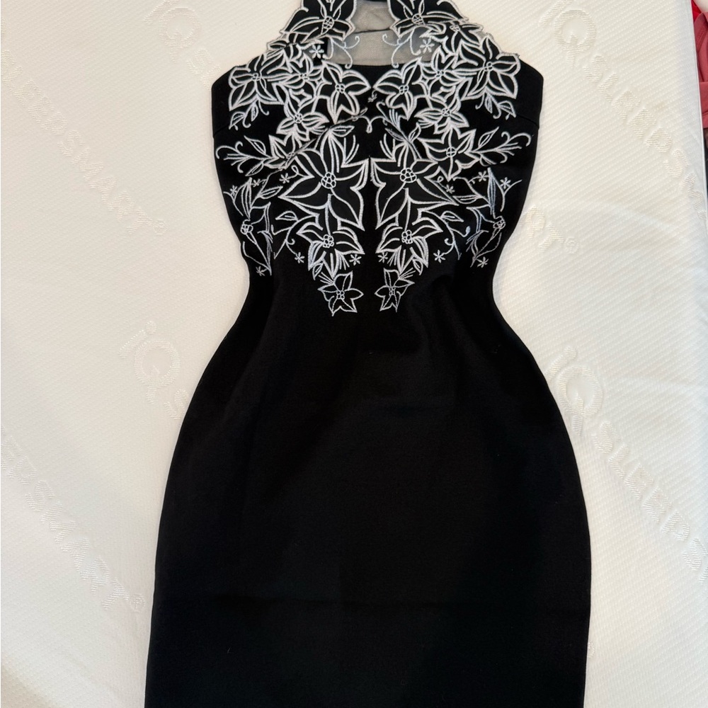 Lulu's Black Dress with White Floral Embroidery